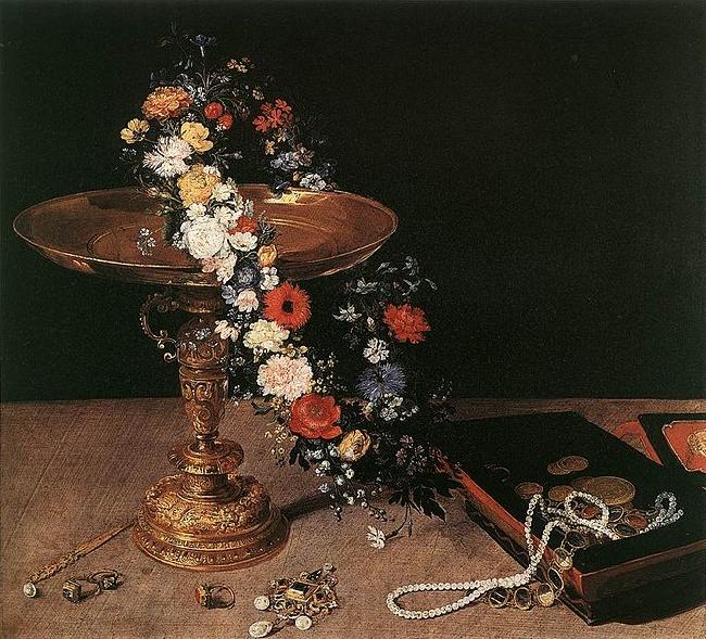 Jan Brueghel Still-Life with Garland of Flowers and Golden Tazza Norge oil painting art